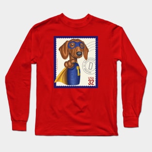Superhero Doxie in cute blue suit with yellow accessories Long Sleeve T-Shirt